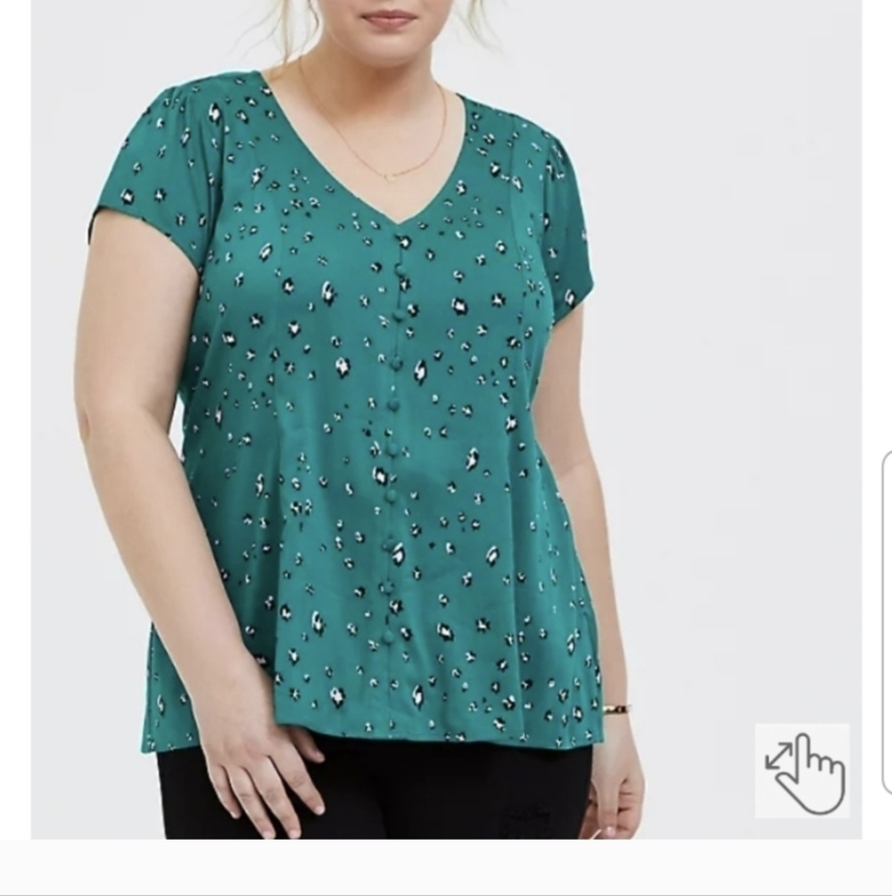 Torrid, Challis Blouse, Teal Animal Print, Size 2x
